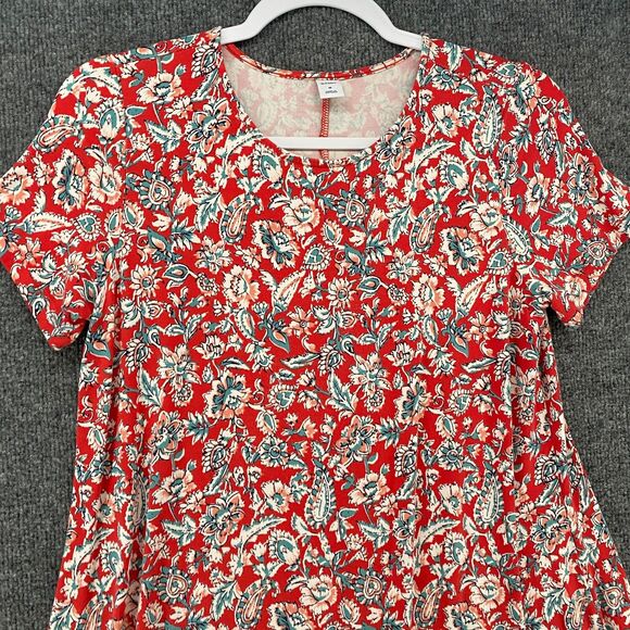 Old Navy Dress Womens M Red Floral A-Line Pullover Boho Cottagecore Prairie Farm - Picture 2 of 9